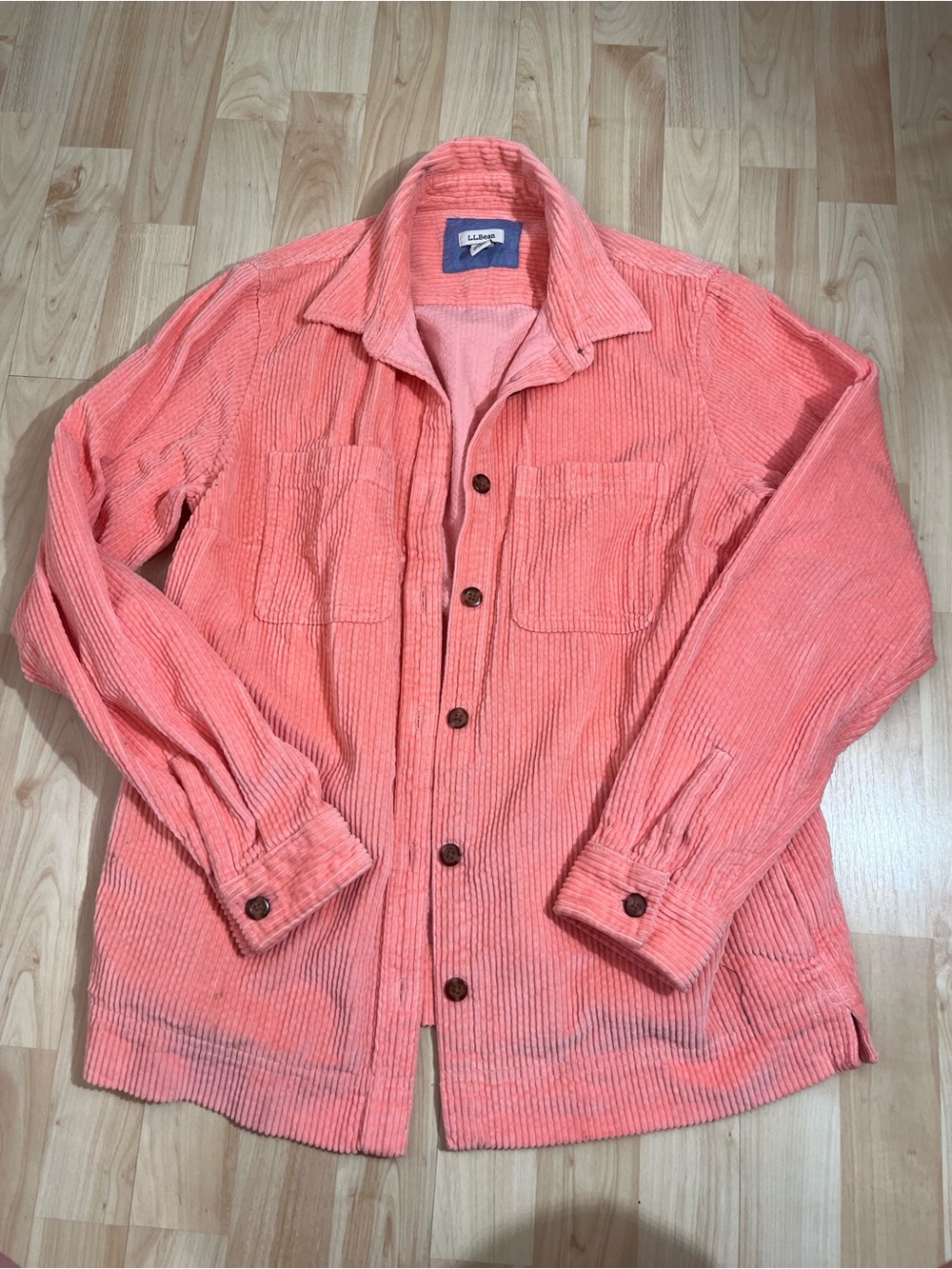 LL Bean Women's  S Peach Corduroy Shirt Jacket Shacket Long Slv Cotton Pockets